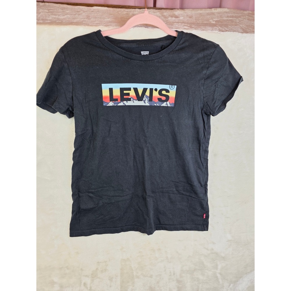 Levis Mens Graphic Tee Black Sunset Mountain Logo Short Sleeve T-Shirt Size S